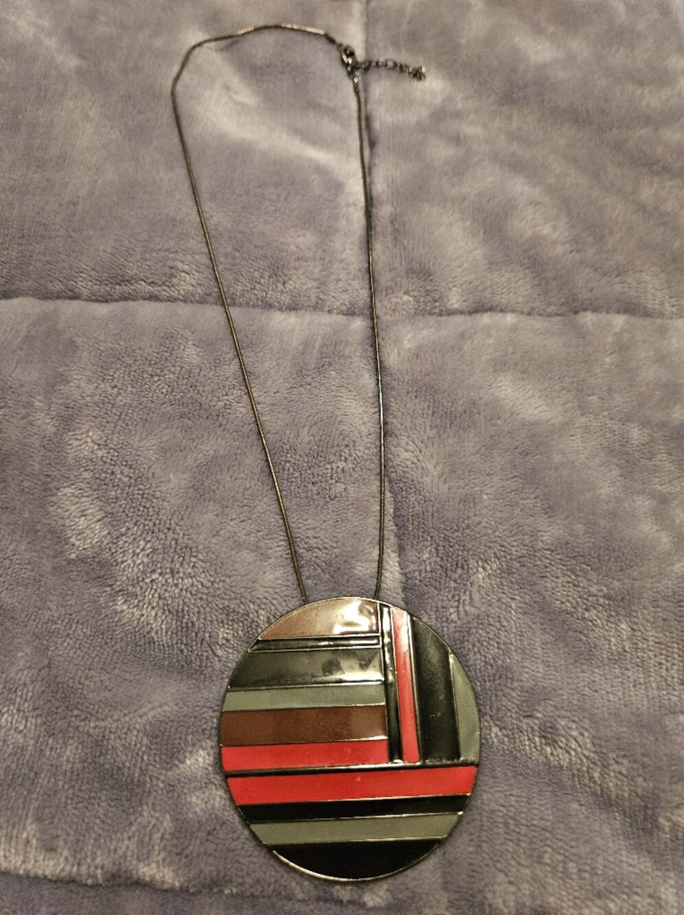 Source Unknown Silver Tone Geometric Necklace with Red and Black Accents